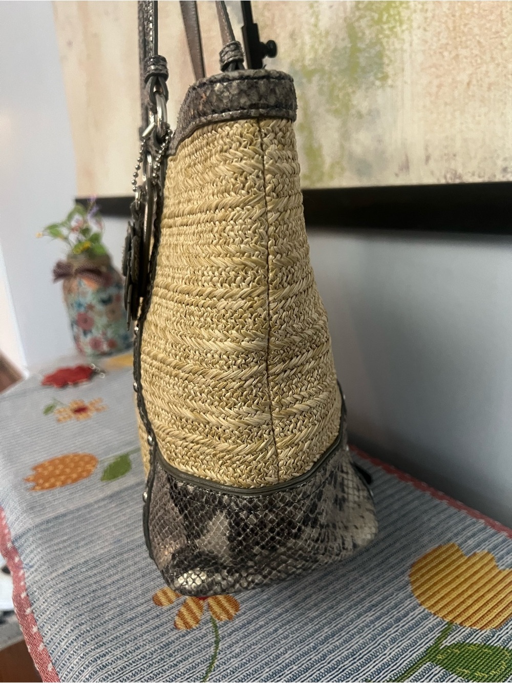 Coach 2013 Alexandra Straw Tote with Exotic Python Leather Trim - Picture 9 of 14